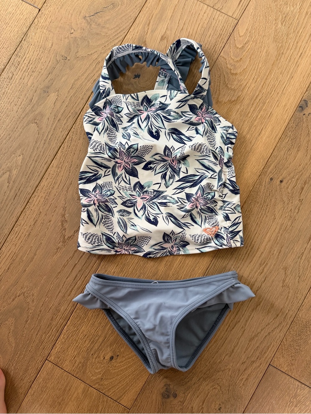 Girls' Floral Tankini Set - White & Blue